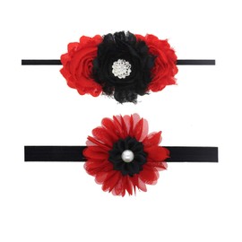 Black Red Flower Headband for Baby Girls Black Flower Red Hair Band Headdress JBC17 (2 Pcs-Set D)