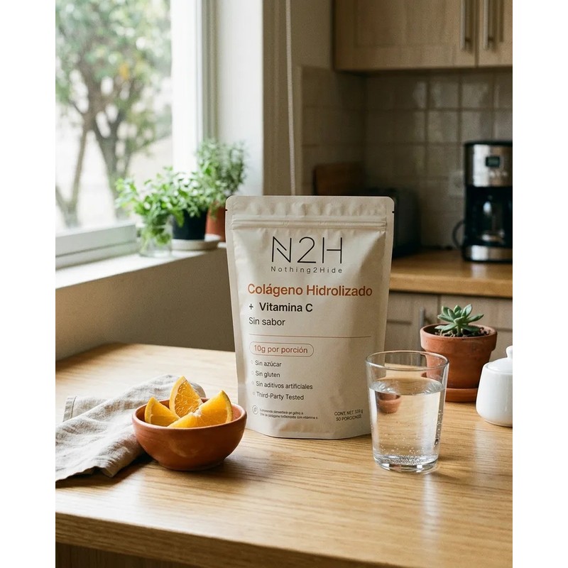 Colágeno Hidrolizado Vitamina C, 500g, Sin Sabor, N2h