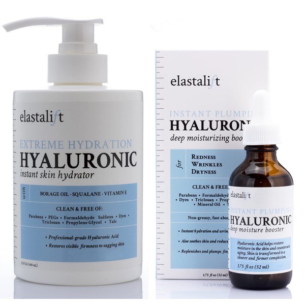 Elastalift 2-Pack Bundle: Hyaluronic Acid Body Cream & Facial Moisturizer Booster - Anti-Aging, Hydrating, Repairing Dry Skin & Wrinkles