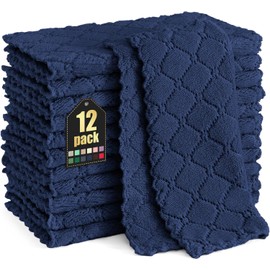 Moosfor Cleaning Cloths, Microfibre Cloths, Washable Cleaning Cloths, Microfibre, Soft, Lint-Free, Tea Towels, Kitchen Towels, Pack of 12, 25 x 25 cm, Navy Blue