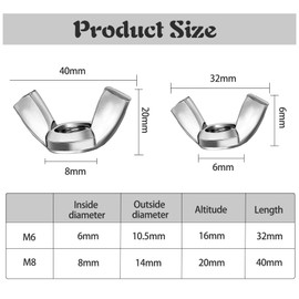 GothicBride Pack of 25 Wing Nuts M6, Stainless Steel 304 Hand Screw Wing Nuts Butterfly Nut DIN 315 Rustproof Wing Groove, Standard Butterfly Nuts for Wing Screws