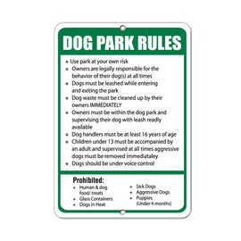 Aluminum Vertical Metal Sign Multiple Sizes Dog Park Regulations Must Stay Within Specified Area and Campground with Border Weatherproof Street 12x18Inches