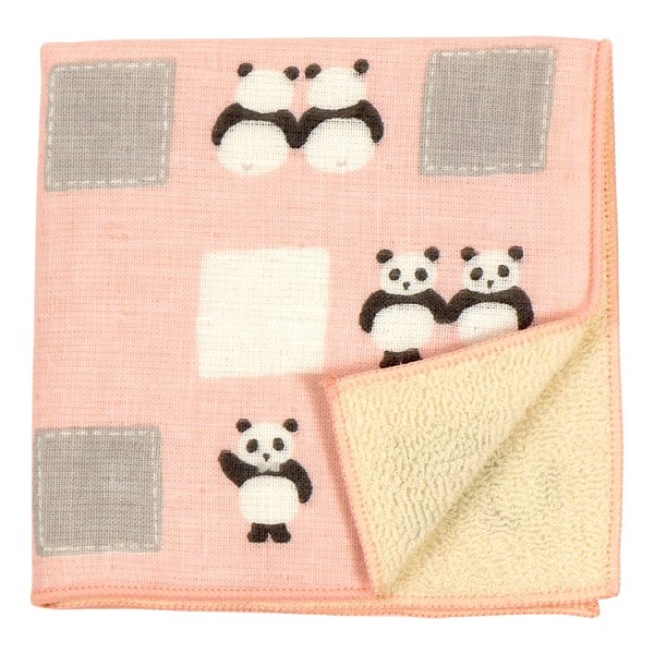 Hamamonyo Wataru Semi-Wash (Towel Handkerchief), Patchwork Panda, Pink