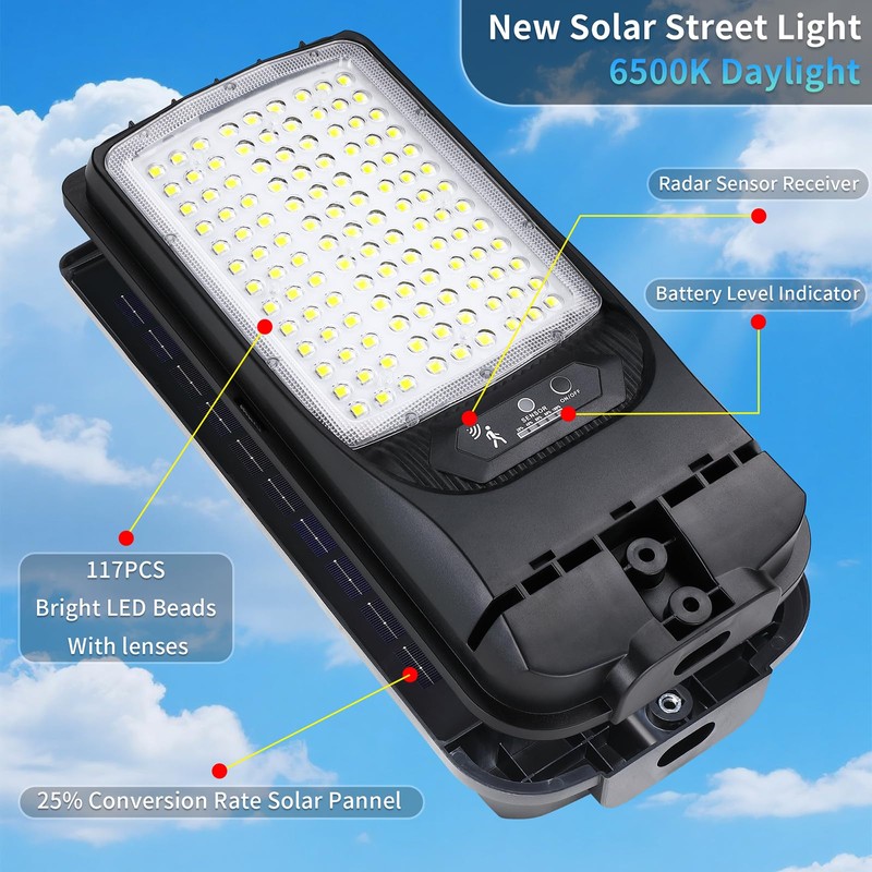 2 Pack Solar Street Lights Outdoor, 30000LM 6500K Motion Sensor