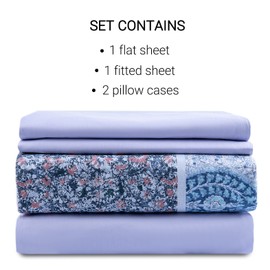 Cotton Sheets and Pillow Cases Bedding Set of 4, 100% Cotton Soft Bed Sheets with Matching Pillowcases, Comfortable Bedsheets, Renforce Flat Sheet and Fitted Sheet (Papilio, Full)