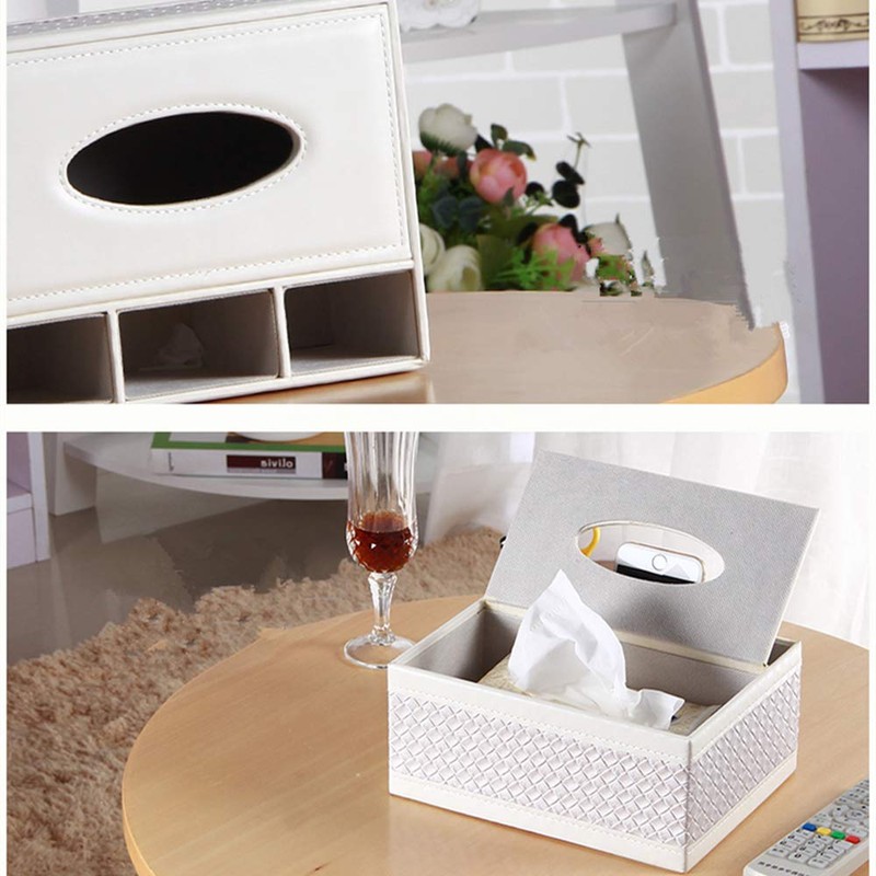 Multifunction PU Leather Tissue Box Holder with Stationery Remote Control