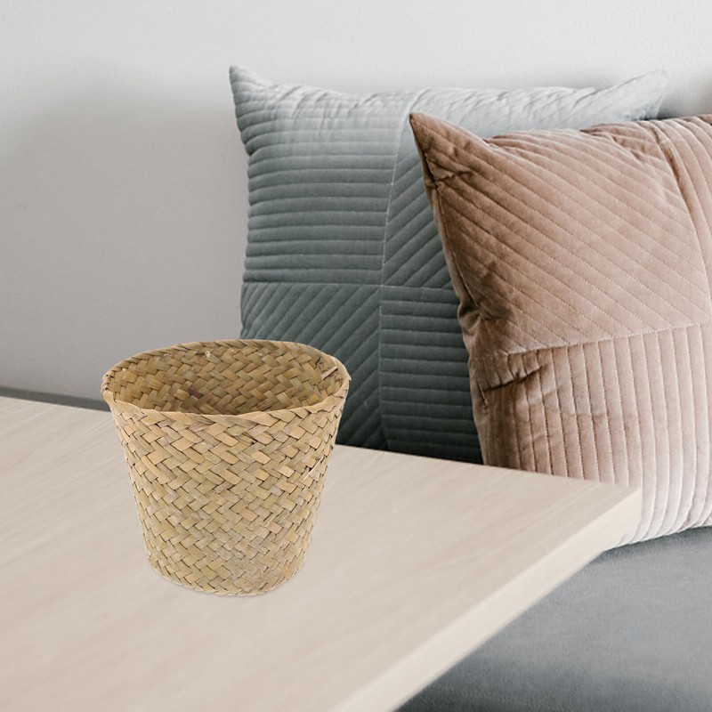 Ciieeo Mini Woven Trash Can Natural Straw Basket for Home