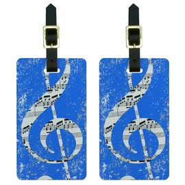 Graphics & More Vintage Treble Clef Music Blue Luggage Tags Suitcase Carry-on Id, White