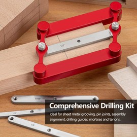 Center Gauge, Stainless Steel Woodworking Tool With Interchangeable Marking Bars High Precision Carpenter Alignment Ruler Tenon Jig For Cabinet Making Imperial & Metric Dual-Scale 4/5/6/8/10 mm
