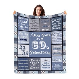 ZUCZUG Cuddly Blanket Fluffy 60th Party Supplies Decorations for 60th Birthday for Women Men, Gifts Blanket for 60th Birthday Woman Man, Happy 60th Birthday Gifts