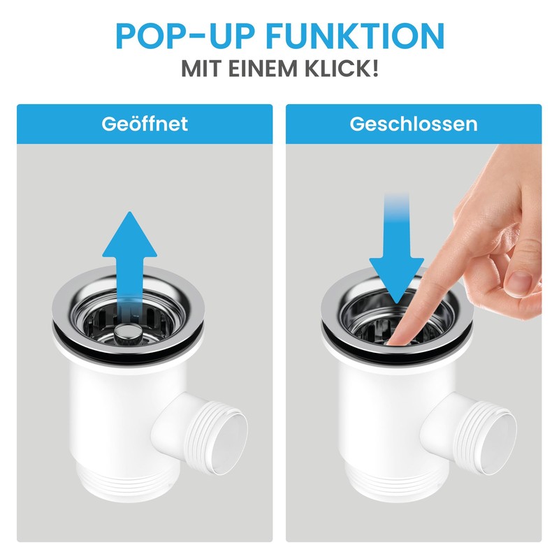 Bächlein Pop-Up Drain Fitting for the Sink, Diameter 70 mm