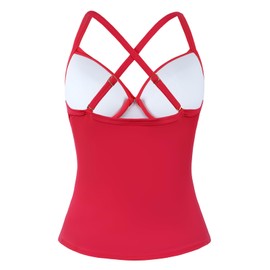 Hilor Traje de baño Tankini con Aros para Mujer, con Cuello en V, para Control de Abdomen Grande, Solo Parte Superior, Rojo, 14