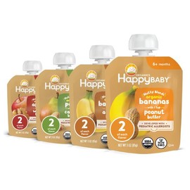 Happy Baby Organics Nutty Blends Stage 2, Fruit and Nut Butter, Allergen Introduction in Baby Appropriate Texture, for 6+ Months, 8 Variety Ct