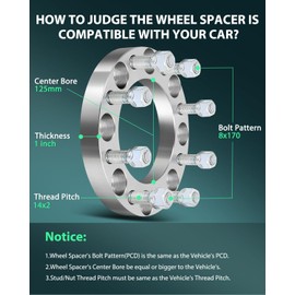 SCITOO 4Pcs 8x170 Wheel Spacers 1 inch Studs 14x2 Bore 125mm Fit for Ford for F-350 Super Duty 1999-2016, for Ford for F-350 2011-2016, for Ford for F-250 Super Duty 1999-2016