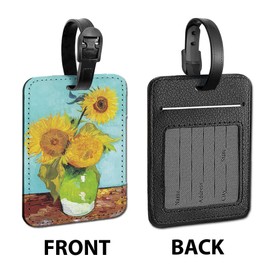 WIRESTER Set of 2 PU Leather Luggage Tag Name Tag Bag Tag for Travel Suitcase Baggage Luggage - Sunflowers Blue, Irises Vincent by Van Gogh