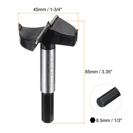 HARFINGTON Forstner Drill Bit 1-3/4"(45mm) Tungsten Carbide Wood Drilling Bit Hinge Cutter with Hex Shank for Hardwood Softwood Plywood Woodworking Drilling