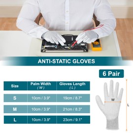 sourcing map Anti Static Gloves ESD Work Gloves PU Coated Palm Fingertip Carbon Fiber Computer Gloves for PC Building Computer Installation Repairing, Large, Gray, Pair of 6
