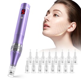 QUELLE Microneedling Pen Electric, Wireless Dermapen Microneedling with LCD Screen and 5 Levels Including 16 Cartridges for Skin Care