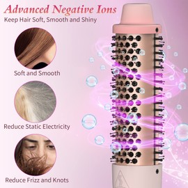 Thermal Brush 1.5 Inch Ceramic Tourmaline Ionic Curling Iron Brush Heated Round Brush, 30s Fast Heating for Short Long Hair, Dual Voltage, Natural Volume Curls