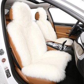 OKAYDA Australian Sheepskin Car Seat Covers - Genuine Wool Seat Cushion, Easy-Install, Side Airbag Safe, All-Season Comfort & Universal Fit for Cars, Trucks, SUVs, Vans (1-Piece White)
