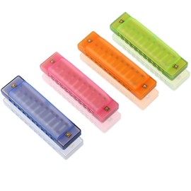 UNIME 4 PCS Harmonica for Kids, 10 Hole Translucent Harmonica for Children Kids