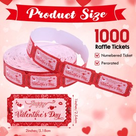 Cholemy 1000 Pcs Valentine Raffle Tickets Roll Romantic Red Heart Carnival Raffle Ticket Numbered Door Drinks Surprise Reveal Gift for Happy Valentine‘s Day Wedding Anniversary Party Favors Supplies