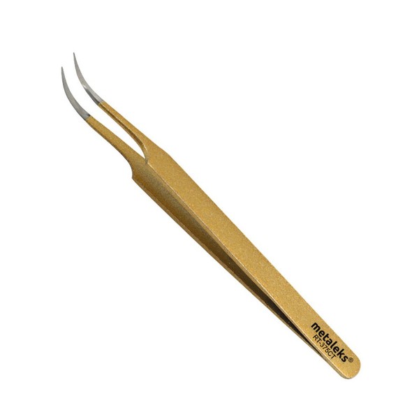 Tweezers for Eyelash Extension Hand Crafted Surgical Stainless Steel Metallic Gold Powder Coated (Curved Tip)