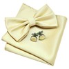 GUSLESON Mens Light Yellow Bow Tie and Pocket Square Cufflink