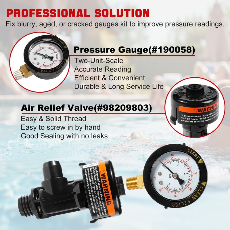 98209800 Manual Air Relief Valve Assembly with Pool Filter Pressure