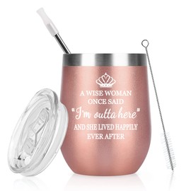 Livole Retirement Gifts for Women, Her, Female, Humorous Funny Office Leaving Gifts for Work Colleagues Coworkers Best Friends, Employee, 12oz Stainless Steel Insulated Wine Tumbler with Lid and Straw