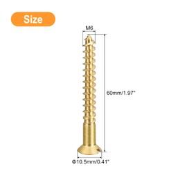 sourcing map Brass Wood Screws, 20Pcs M6 x 60mm Slotted Drive Flat Head Self Tapping Screw Countersunk for Woodworking Furniture