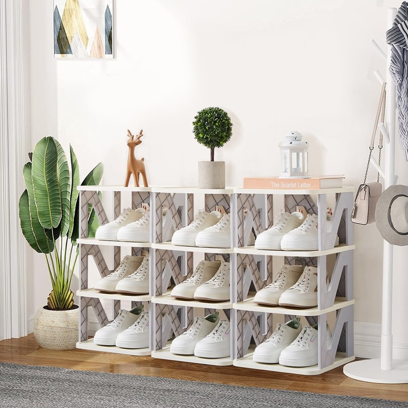VECELO Foldable Plastic Shoes Rack Storage Organizer for Entryway, Hallway,