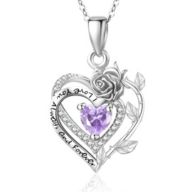 Zeuslia Rose Kette Halskette Silber 925 Juni Geburtsstein Alexandrit Anhänger Blume Herz Schmuck Geschenke für Damen Frauen