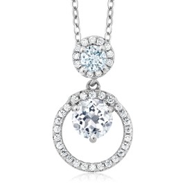 Gem Stone King 925 Sterling Silver White Topaz and Sky Blue Aquamarine Pendant Necklace For Women (1.75 Cttw, Gemstone November Birthstone, Round 6MM and 4MM)