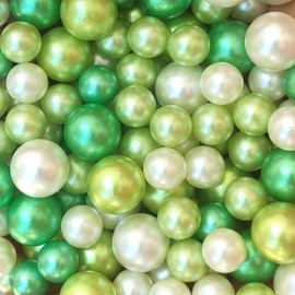Cymtoo 140 Pieces Pearl for Vase Filler Pearls Bead for Vase Makeup Beads for Brushes Holder Assorted Round Faux Pearl Beads for Home Wedding Decor 10/14mm (Green)