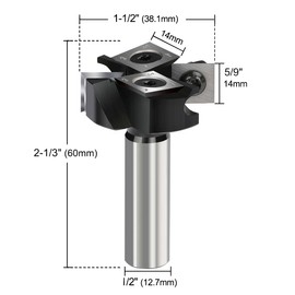 CNC Spoilboard Surfacing Router Bit 1/2 Shank, 1-1/2” (Dia.) 2+2 Carbide Inserts Slab Flattening Router bit Cutter Planing Bit Woodworking Milling Cutter