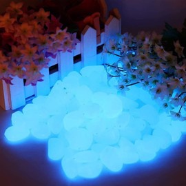 DUJIAOSHOU 100Pcs Luminous Pebbles The Dark Pebbles Decorative Stone for Garden Walkways, Flowerpot, Aquarium Fish Tank (White)
