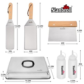 Stanbroil BBQ Griddle Accessories Set, Stainless Steel Scraper, Spatula, Basting Cover and Oil Bottles for Blackstone, Camp Chef Grill and Outdoor Griddle Accessories