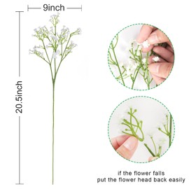 Pusuny Baby Breath Flowers Artificial Bulk,6 Pcs Gypsophila Faux White Flowers Fake Baby Breath Real Touch Flowers Bouquets for Bride Wedding Decorations Party Floral Arrangements DIY (White)