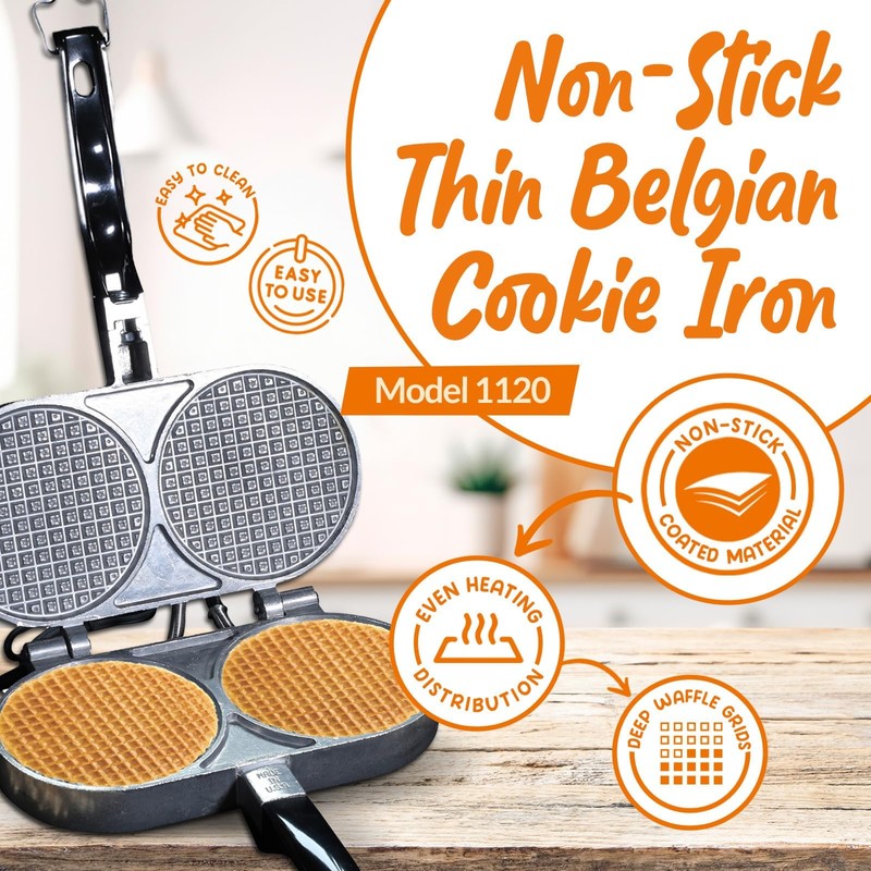 C Palmer Medium Belgian Cookie Iron, Model 1120, Made in