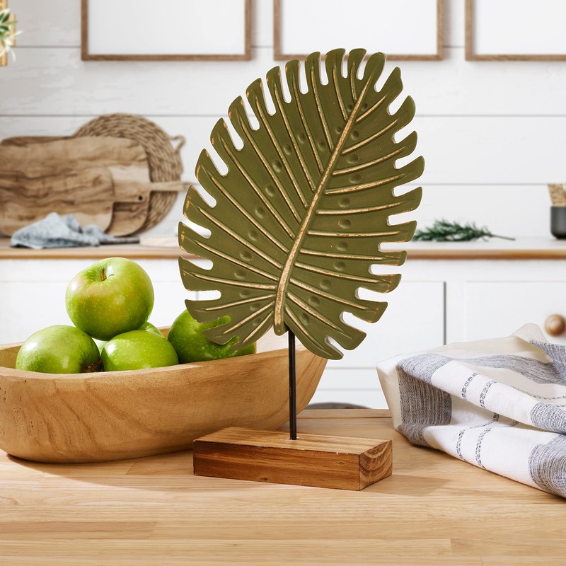 Elements 7x2.25x11.5 Inch Metal Green Leaf Tabletop Decor