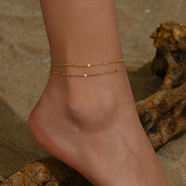 Havopso Dainty Ankle Bracelets for Women 18K Gold Plated Tiny Cross Satellite Chain Anklets Y Shaped CZ Ankle Bracelet Minimalist Beach Foot Jewelry for Women