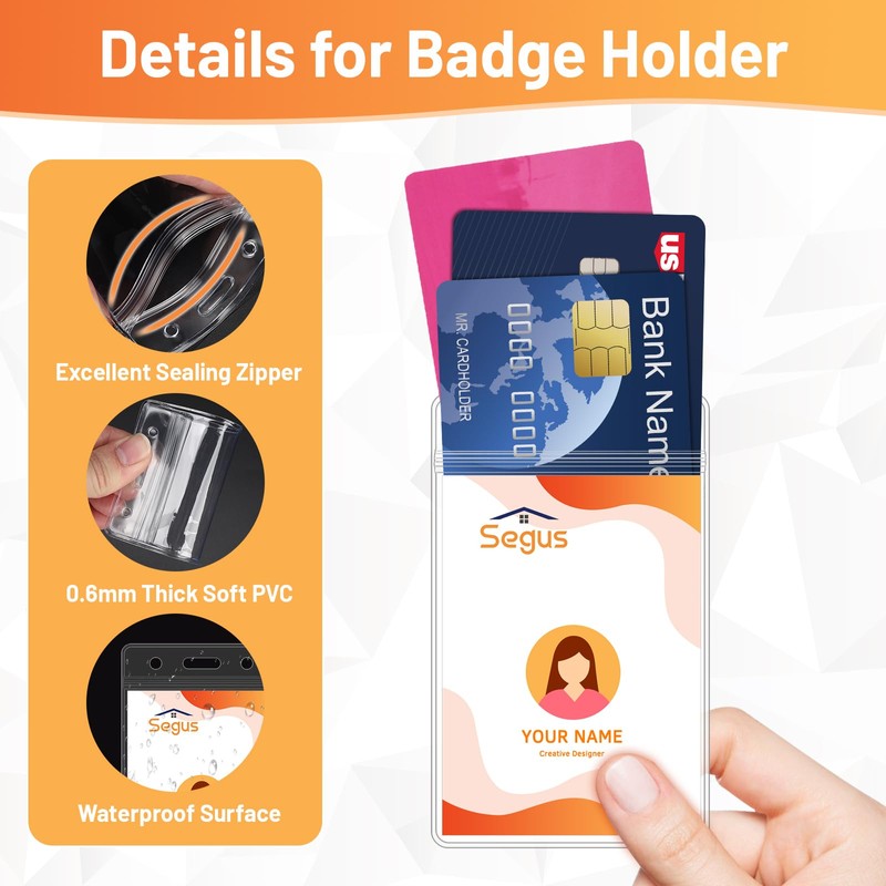 Segus Badge Holder with Clip, Pack of 5 Card Holders