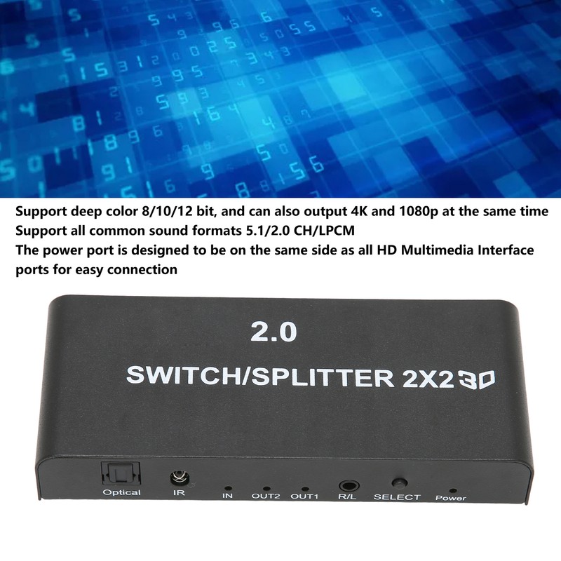 2x2 HD Multimedia Interface Splitter 4K 60Hz 2 In 2