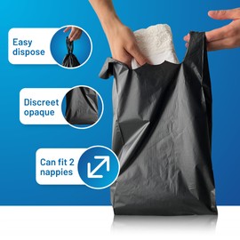 PWgoods Adult Nappy Disposal Bags Black | 100 Pack | 10% Thicker Nappy Sacks | Odor Free Sanitary Disposal Bags | Easy Tie Handles Nappy Bags