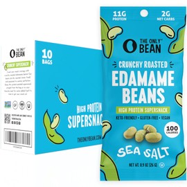 The Only Bean The Only Bean Crunchy Dry Roasted Edamame Snacks (Sea Salt), Keto Snack Food, High Protein (11g) Healthy Snacks, Low Carb Gluten Free Office Vegan Food 100 Calorie Snack Pack, 0.9oz 10 Pack