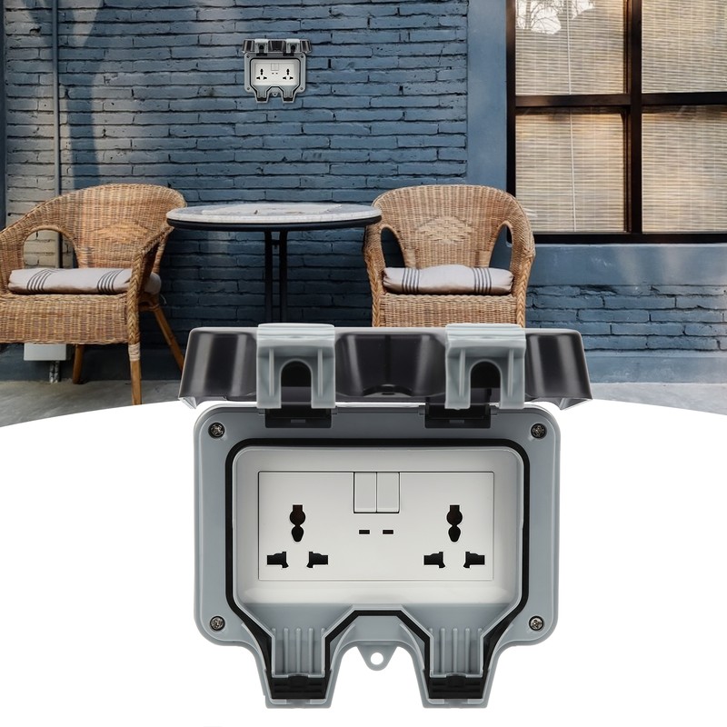 Outdoor Wall Power Socket with 2 3-Hole Socket 2 Switch