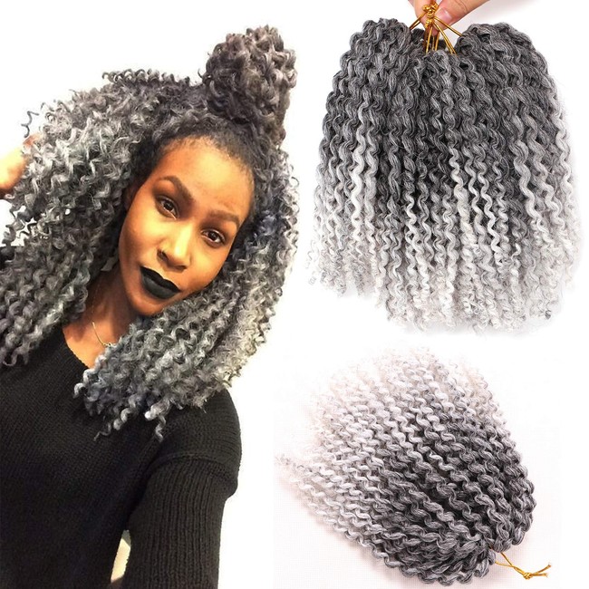 6 Bundles 12 Inches Short Passion Twist Hair Marlybob Crochet Hair Jerry Curl Crochet Braiding Afro Kinky Curly Short Crochet Braids Hair Curly Crochet Hair For Black Women (12Inch 6Bundles, T1B/GRAY)