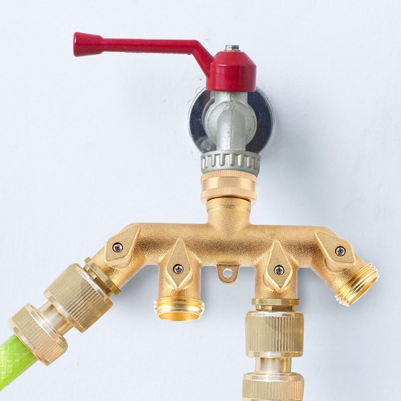 Brass Garden 4-Way Hose Splitter Hose Adapter Ball Valve Water
