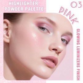 Prreal Highlighter Powder Palatte, Glitter Shimmer Highlighter Blusher for Cheek, Face Body Glow Highlight Glitter Pink Eyeshadow, Natural Pearl Highlight Luminizers Highlighting Powder Makeup #05